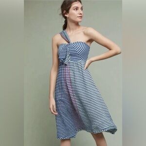Anthropologie Waverly Dress by Maeve One-Shoulder Midi Hanky Hem Sz 4